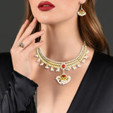 Maxbell Vintage Necklace Earring Set Gorgeous Trendy for Prom Anniversary Party Red Gem Pearl
