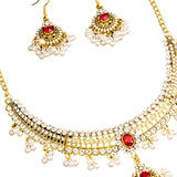Maxbell Vintage Necklace Earring Set Gorgeous Trendy for Prom Anniversary Party Red Gem Pearl