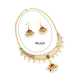 Maxbell Vintage Necklace Earring Set Gorgeous Trendy for Prom Anniversary Party Red Gem Pearl
