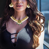 Maxbell Vintage Necklace Earring Set Gorgeous Trendy for Prom Anniversary Party Green Flowers
