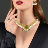 Maxbell Vintage Necklace Earring Set Gorgeous Trendy for Prom Anniversary Party Green Flowers