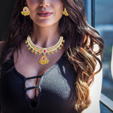Maxbell Vintage Necklace Earring Set Gorgeous Trendy for Prom Anniversary Party Rose Red Gem
