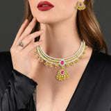 Maxbell Vintage Necklace Earring Set Gorgeous Trendy for Prom Anniversary Party Rose Red Gem
