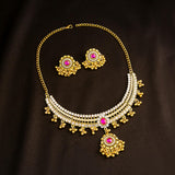 Maxbell Vintage Necklace Earring Set Gorgeous Trendy for Prom Anniversary Party Rose Red Gem