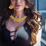 Maxbell Vintage Necklace Earring Set Gorgeous Trendy for Prom Anniversary Party Red Gem