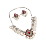 Maxbell Vintage Necklace Earring Set Gorgeous Trendy for Prom Anniversary Party Rhombus Red