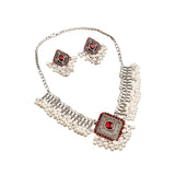 Maxbell Vintage Necklace Earring Set Gorgeous Trendy for Prom Anniversary Party Rhombus Red