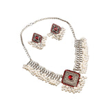Maxbell Vintage Necklace Earring Set Gorgeous Trendy for Prom Anniversary Party Rhombus Red