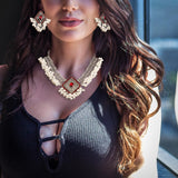 Maxbell Vintage Necklace Earring Set Gorgeous Trendy for Prom Anniversary Party Rhombus Red