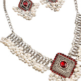Maxbell Vintage Necklace Earring Set Gorgeous Trendy for Prom Anniversary Party Rhombus Red
