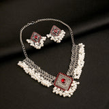 Maxbell Vintage Necklace Earring Set Gorgeous Trendy for Prom Anniversary Party Rhombus Red