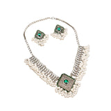 Maxbell Vintage Necklace Earring Set Gorgeous Trendy for Prom Anniversary Party Rhombus Green