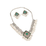 Maxbell Vintage Necklace Earring Set Gorgeous Trendy for Prom Anniversary Party Rhombus Green