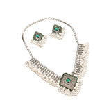 Maxbell Vintage Necklace Earring Set Gorgeous Trendy for Prom Anniversary Party Rhombus Green