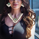 Maxbell Vintage Necklace Earring Set Gorgeous Trendy for Prom Anniversary Party Rhombus Green