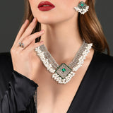 Maxbell Vintage Necklace Earring Set Gorgeous Trendy for Prom Anniversary Party Rhombus Green