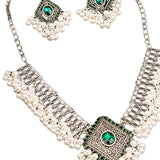 Maxbell Vintage Necklace Earring Set Gorgeous Trendy for Prom Anniversary Party Rhombus Green