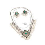 Maxbell Vintage Necklace Earring Set Gorgeous Trendy for Prom Anniversary Party Rhombus Green