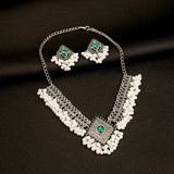 Maxbell Vintage Necklace Earring Set Gorgeous Trendy for Prom Anniversary Party Rhombus Green