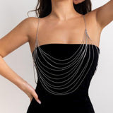 Maxbell Multi Layer Body Chain Bikini Bra Chains Jewelry for Party Wedding Nightclub Argent