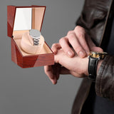 Maxbell Watch Winder Box Wood Watch Box Silent Operation Clear Acrylic Cover for Men B