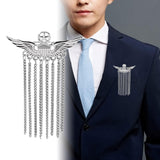 Maxbell Men Wing Tassel Chain Brooch Accessories for Shirt Birthday Gifts Wedding Argent
