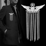 Maxbell Men Wing Tassel Chain Brooch Accessories for Shirt Birthday Gifts Wedding Argent