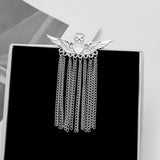 Maxbell Men Wing Tassel Chain Brooch Accessories for Shirt Birthday Gifts Wedding Argent