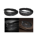 Maxbell Punk Braided PU Leather Bracelet Casual Gothic Ethnic Stackable for Men Black