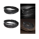 Maxbell Punk Braided PU Leather Bracelet Casual Gothic Ethnic Stackable for Men Black