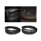 Maxbell Punk Braided PU Leather Bracelet Casual Gothic Ethnic Stackable for Men Black