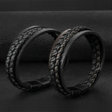 Maxbell Punk Braided PU Leather Bracelet Casual Gothic Ethnic Stackable for Men Black