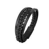 Maxbell Punk Braided PU Leather Bracelet Casual Gothic Ethnic Stackable for Men Black