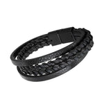 Maxbell Punk Braided PU Leather Bracelet Casual Gothic Ethnic Stackable for Men Black