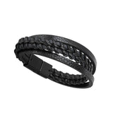 Maxbell Punk Braided PU Leather Bracelet Casual Gothic Ethnic Stackable for Men Black