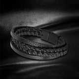 Maxbell Punk Braided PU Leather Bracelet Casual Gothic Ethnic Stackable for Men Black