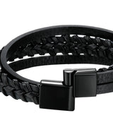 Maxbell Punk Braided PU Leather Bracelet Casual Gothic Ethnic Stackable for Men Black