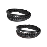 Maxbell Punk Braided PU Leather Bracelet Casual Gothic Ethnic Stackable for Men Black