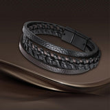 Maxbell Punk Braided PU Leather Bracelet Casual Gothic Ethnic Stackable for Men Black Brown