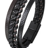 Maxbell Punk Braided PU Leather Bracelet Casual Gothic Ethnic Stackable for Men Black Brown