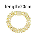 Maxbell 15mm Cuban Link Chain Bracelet Bling for Anniversaries Mens Women Parties 8inch Aureate