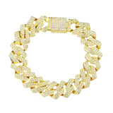 Maxbell 15mm Cuban Link Chain Bracelet Bling for Anniversaries Mens Women Parties 8inch Aureate