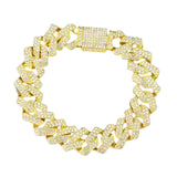 Maxbell 15mm Cuban Link Chain Bracelet Bling for Anniversaries Mens Women Parties 8inch Aureate