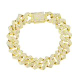 Maxbell 15mm Cuban Link Chain Bracelet Bling for Anniversaries Mens Women Parties 8inch Aureate