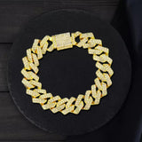 Maxbell 15mm Cuban Link Chain Bracelet Bling for Anniversaries Mens Women Parties 8inch Aureate