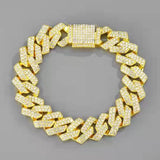 Maxbell 15mm Cuban Link Chain Bracelet Bling for Anniversaries Mens Women Parties 8inch Aureate