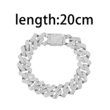 Maxbell 15mm Cuban Link Chain Bracelet Bling for Anniversaries Mens Women Parties 8inch Argent