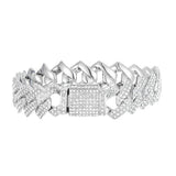 Maxbell 15mm Cuban Link Chain Bracelet Bling for Anniversaries Mens Women Parties 8inch Argent