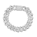Maxbell 15mm Cuban Link Chain Bracelet Bling for Anniversaries Mens Women Parties 8inch Argent