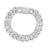 Maxbell 15mm Cuban Link Chain Bracelet Bling for Anniversaries Mens Women Parties 8inch Argent